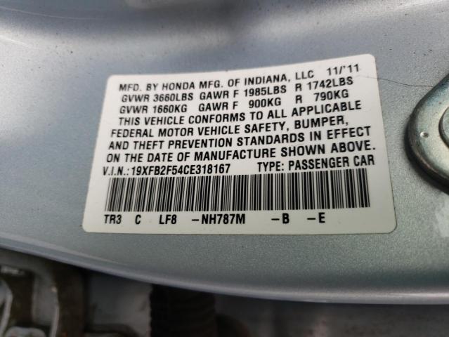 Photo 10 from auction – 2012 HONDA CIVIC LX with VIN 19XFB2F54CE318167
