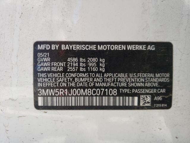 Photo 10 from auction – 2021 BMW 330I with VIN 3MW5R1J00M8C07108