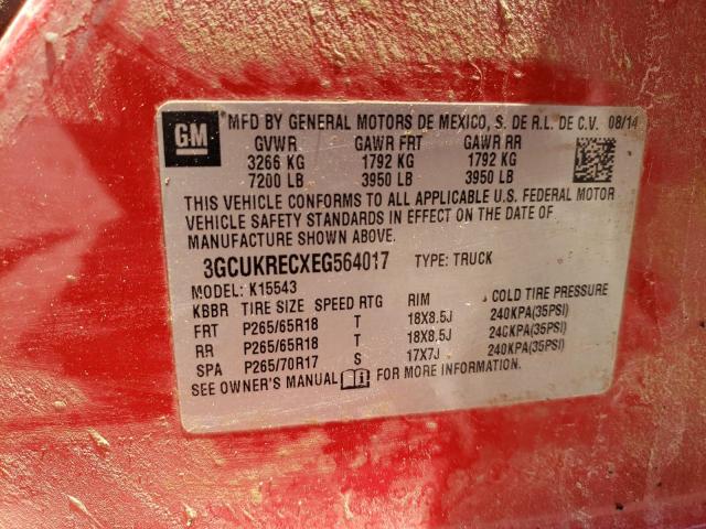 Photo 10 from auction – 2014 CHEVROLET SILVERADO with VIN 3GCUKRECXEG564017