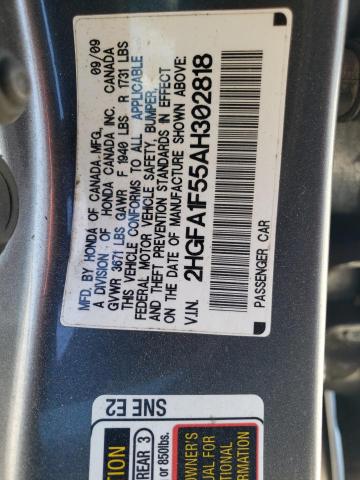 Photo 10 from auction – 2010 HONDA CIVIC LX with VIN 2HGFA1F55AH302818