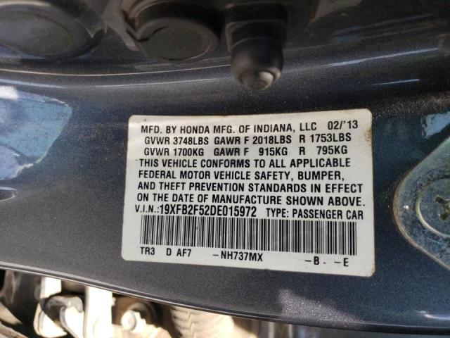 Photo 10 from auction – 2013 HONDA CIVIC LX with VIN 19XFB2F52DE015972