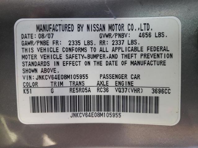 Photo 10 from auction – 2008 INFINITI G37 BASE with VIN JNKCV64E08M105955