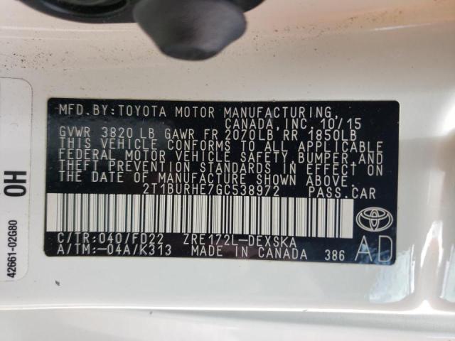 Photo 10 from auction – 2016 TOYOTA COROLLA L with VIN 2T1BURHE7GC538972