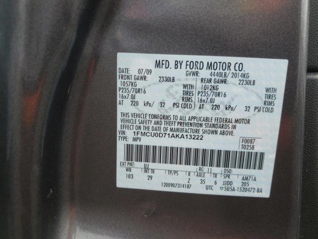 Photo 10 from auction – 2010 FORD ESCAPE XLT with VIN 1FMCU0D71AKA13222