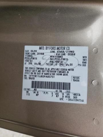 Photo 10 from auction – 2005 FORD RANGER with VIN 1FTYR11U85PA85751