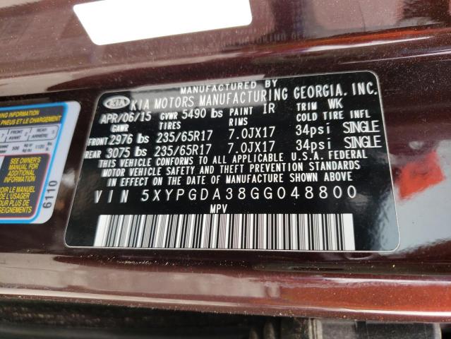 Photo 10 from auction – 2016 KIA SORENTO LX with VIN 5XYPGDA38GG048800
