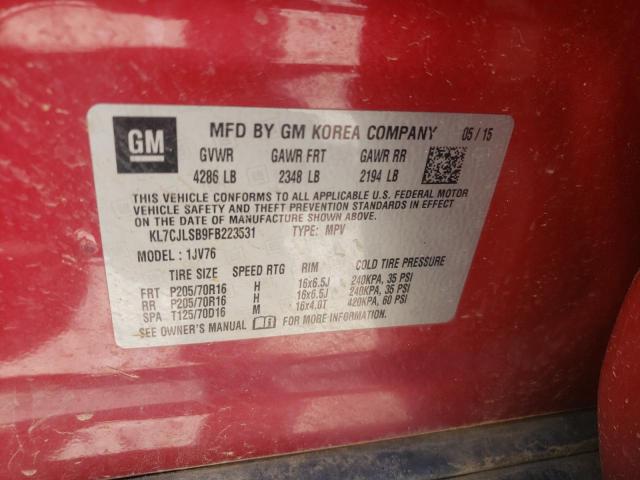 Photo 10 from auction – 2015 CHEVROLET TRAX 1LT with VIN KL7CJLSB9FB223531
