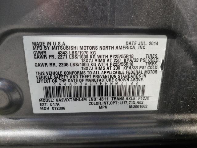 Photo 10 from auction – 2015 MITSUBISHI OUTLANDER with VIN 4A4AP3AU7FE003100