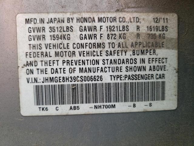 Photo 10 from auction – 2012 HONDA FIT with VIN JHMGE8H39CS006626