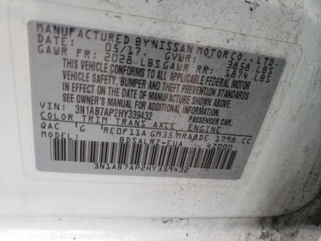 Photo 10 from auction – 2017 NISSAN SENTRA S with VIN 3N1AB7AP2HY339432