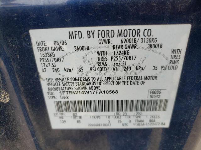 Photo 10 from auction – 2007 FORD F150 SUPER with VIN 1FTRW14W17FA10568