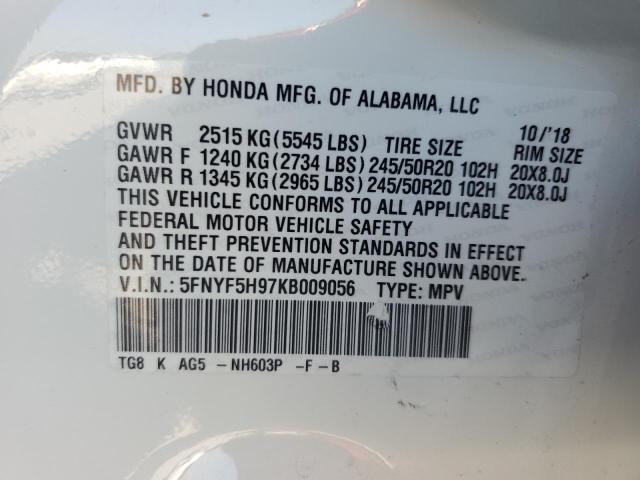 Photo 10 from auction – 2019 HONDA PILOT TOUR with VIN 5FNYF5H97KB009056