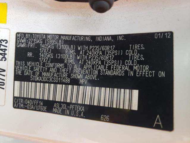 Photo 10 from auction – 2012 TOYOTA SIENNA BAS with VIN 5TDKA3DC3CS011488