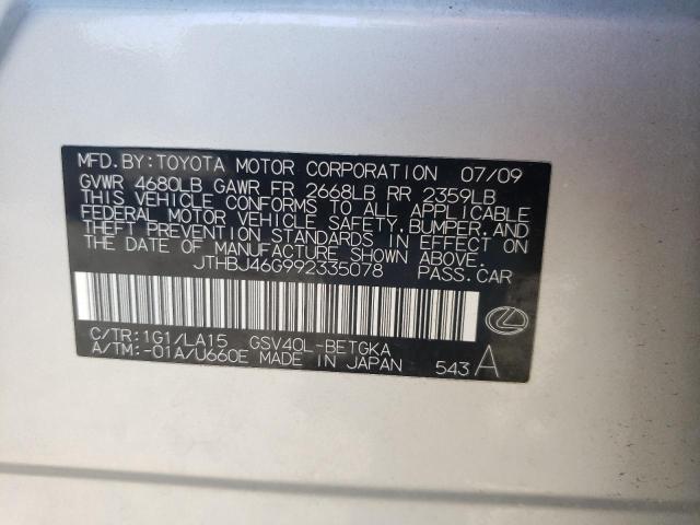 Photo 10 from auction – 2009 LEXUS ES 350 with VIN JTHBJ46G992335078