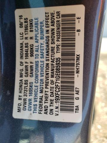 Photo 10 from auction – 2016 HONDA CIVIC EX with VIN 19XFC2F71GE085935