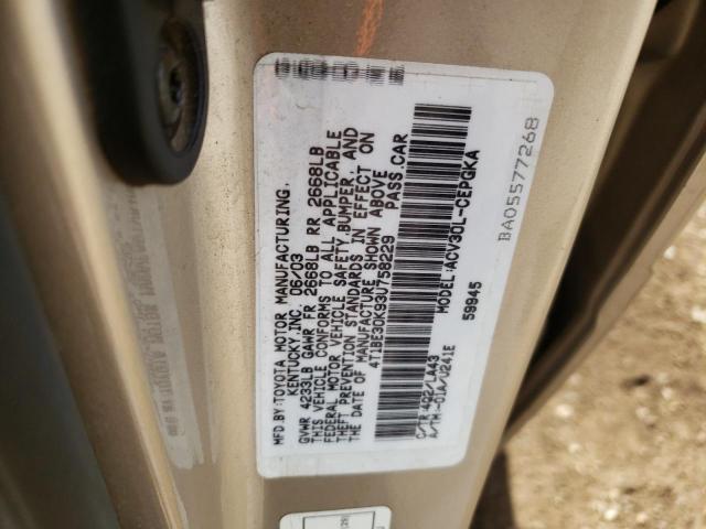 Photo 10 from auction – 2003 TOYOTA CAMRY LE with VIN 4T1BE30K93U758229