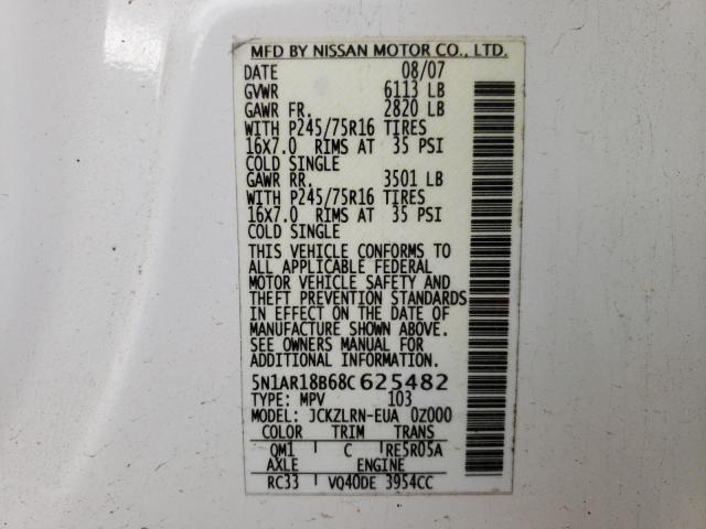 Photo 10 from auction – 2008 NISSAN PATHFINDER with VIN 5N1AR18B68C625482