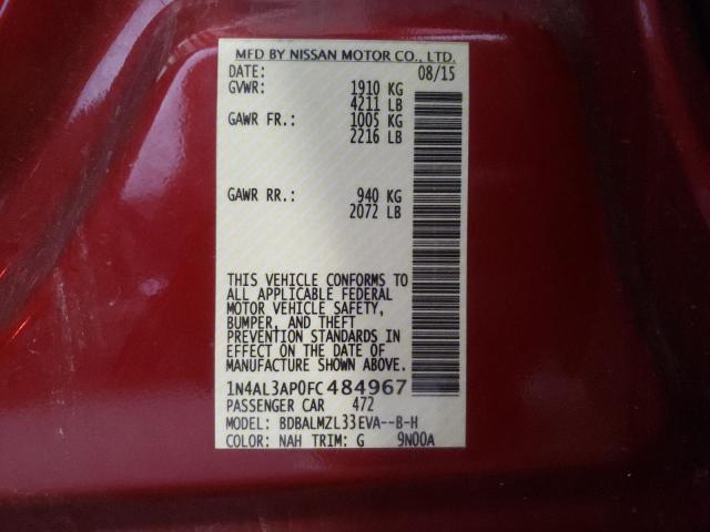 Photo 10 from auction – 2015 NISSAN ALTIMA 2.5 with VIN 1N4AL3AP0FC484967