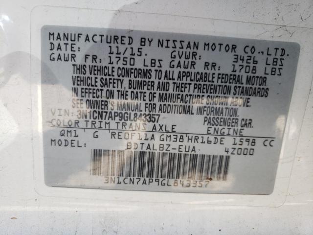 Photo 10 from auction – 2016 NISSAN VERSA S with VIN 3N1CN7AP9GL843357
