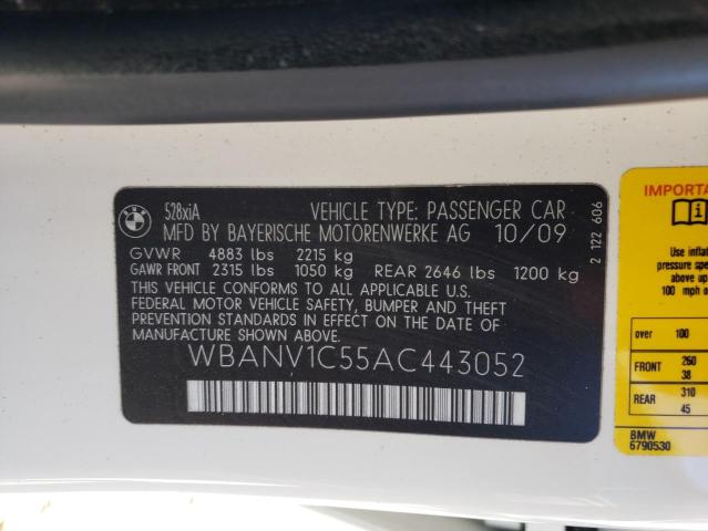 Photo 10 from auction – 2010 BMW 528 XI with VIN WBANV1C55AC443052