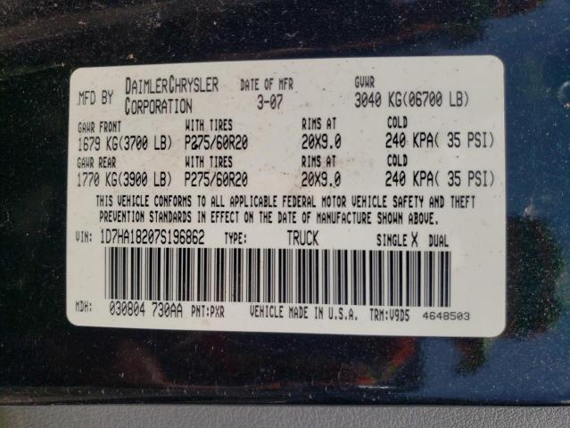 Photo 10 from auction – 2007 DODGE RAM 1500 S with VIN 1D7HA18207S196862