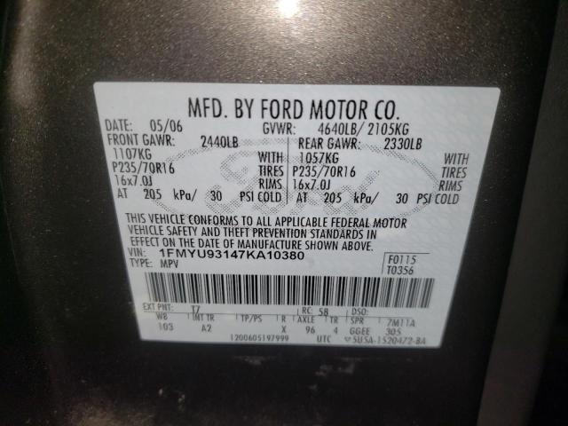 Photo 10 from auction – 2007 FORD ESCAPE XLT with VIN 1FMYU93147KA10380