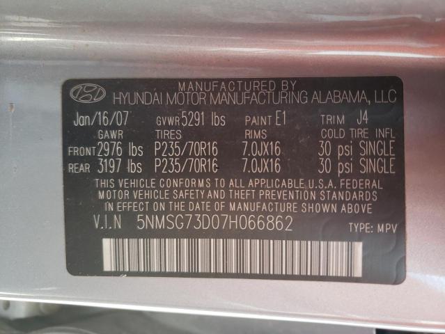 Фото 10 с аукциона – 2007 HYUNDAI SANTA FE G с VIN 5NMSG73D07H066862