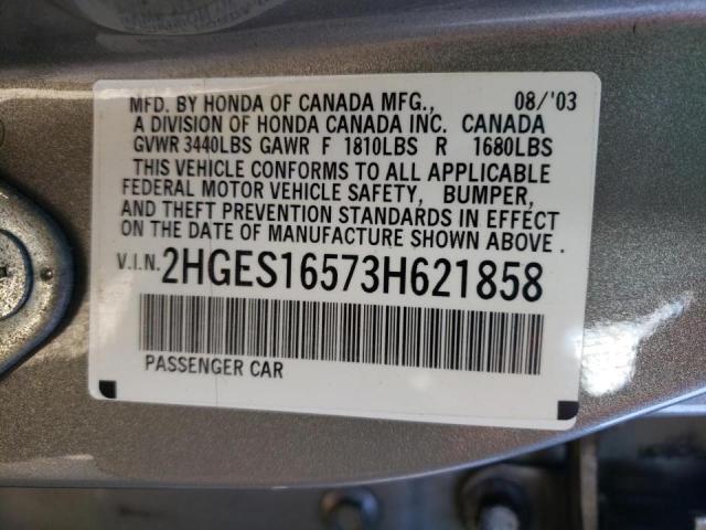 Photo 10 from auction – 2003 HONDA CIVIC LX with VIN 2HGES16573H621858