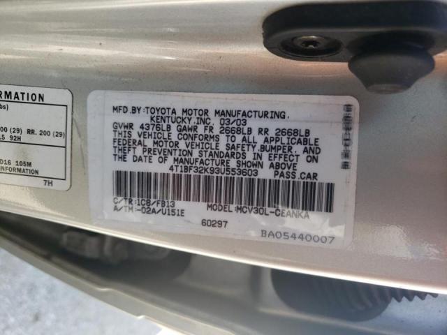 Photo 10 from auction – 2003 TOYOTA CAMRY LE with VIN 4T1BF32K93U553603