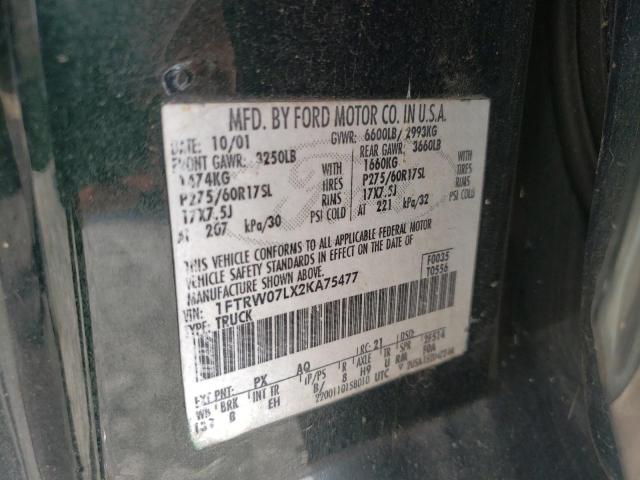 Photo 10 from auction – 2002 FORD F150 SUPER with VIN 1FTRW07LX2KA75477
