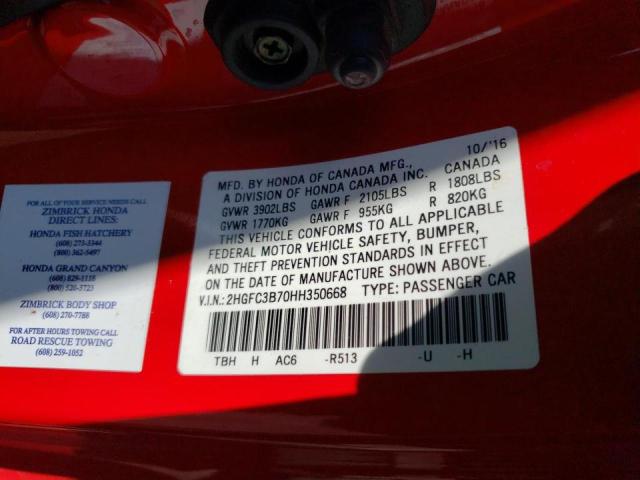 Photo 10 from auction – 2017 HONDA CIVIC EXL with VIN 2HGFC3B70HH350668