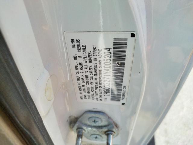 Photo 10 from auction – 2000 HONDA ACCORD EX with VIN 1HGCG3271YA005204