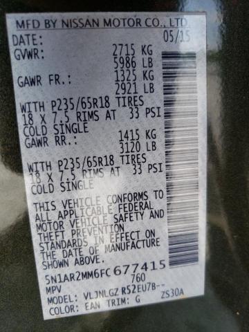 Photo 10 from auction – 2015 NISSAN PATHFINDER with VIN 5N1AR2MM6FC677415
