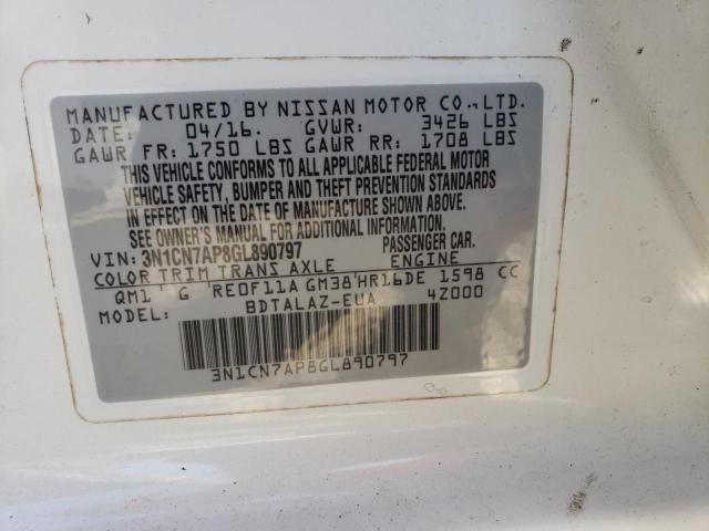 Photo 10 from auction – 2016 NISSAN VERSA S with VIN 3N1CN7AP8GL890797