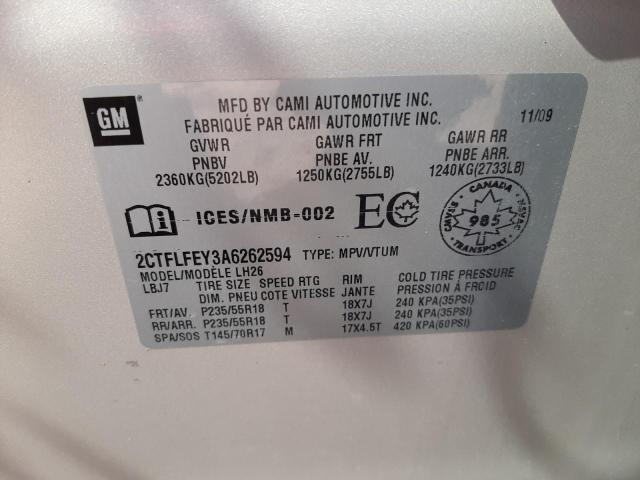 Photo 10 from auction – 2010 GMC TERRAIN SL with VIN 2CTFLFEY3A6262594