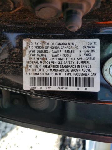 Photo 10 from auction – 2012 HONDA CIVIC LX with VIN 2HGFB2F56CH571660