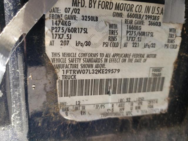 Photo 10 from auction – 2002 FORD F150 SUPER with VIN 1FTRW07L32KE29579