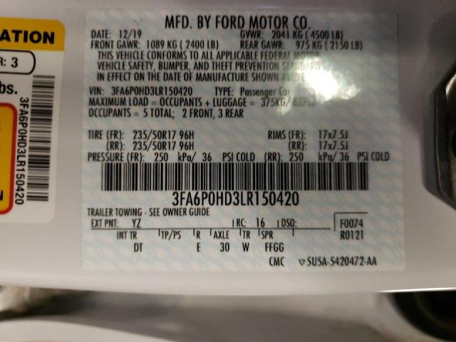 Photo 10 from auction – 2020 FORD FUSION SE with VIN 3FA6P0HD3LR150420