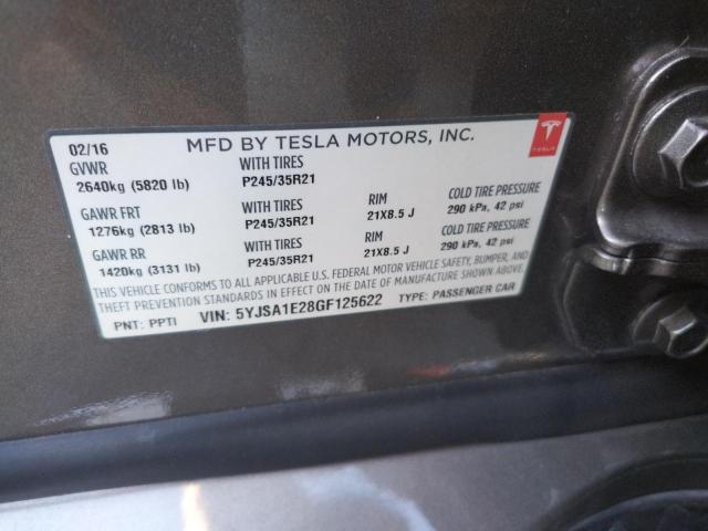 Photo 10 from auction – 2016 TESLA MODEL S with VIN 5YJSA1E28GF125622