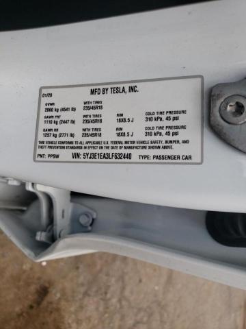 Photo 10 from auction – 2020 TESLA MODEL 3 with VIN 5YJ3E1EA3LF632440