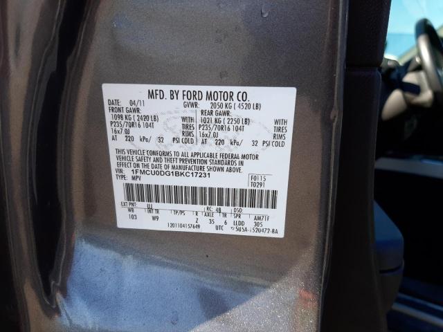 Photo 10 from auction – 2011 FORD ESCAPE XLT with VIN 1FMCU0DG1BKC17231