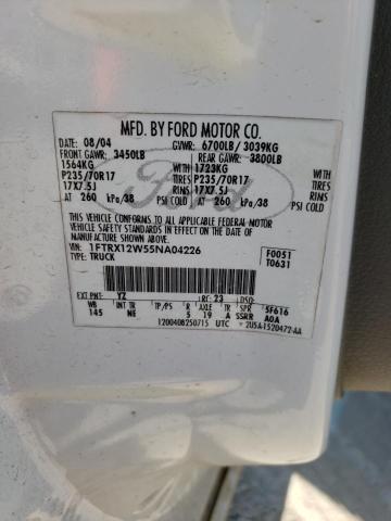 Photo 10 from auction – 2005 FORD F150 with VIN 1FTRX12W55NA04226