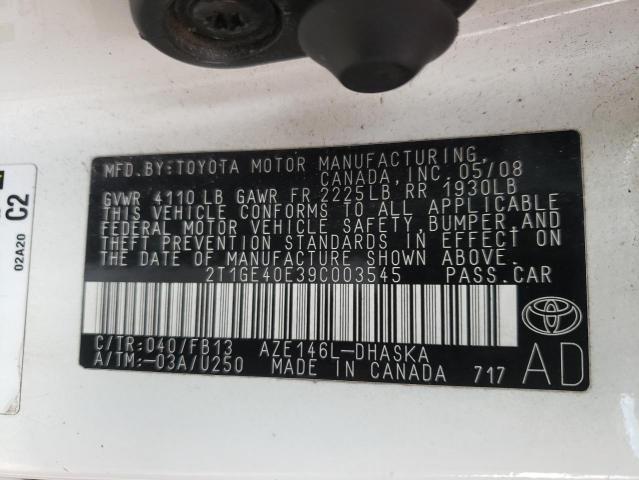 Photo 10 from auction – 2009 TOYOTA COROLLA MA with VIN 2T1GE40E39C003545