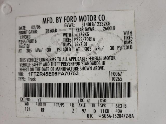 Photo 10 from auction – 2006 FORD RANGER SUP with VIN 1FTZR45E06PA70753
