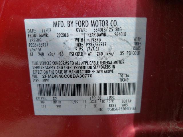 Photo 10 from auction – 2008 FORD EDGE SEL with VIN 2FMDK48C08BA30770