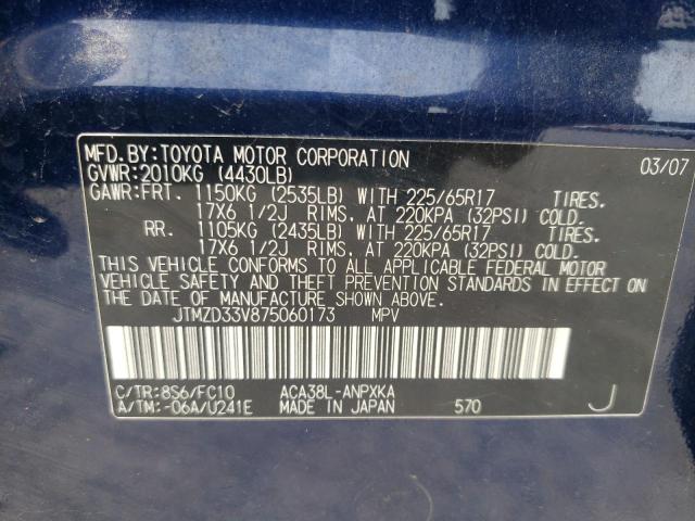 Photo 10 from auction – 2007 TOYOTA RAV4 with VIN JTMZD33V875060173