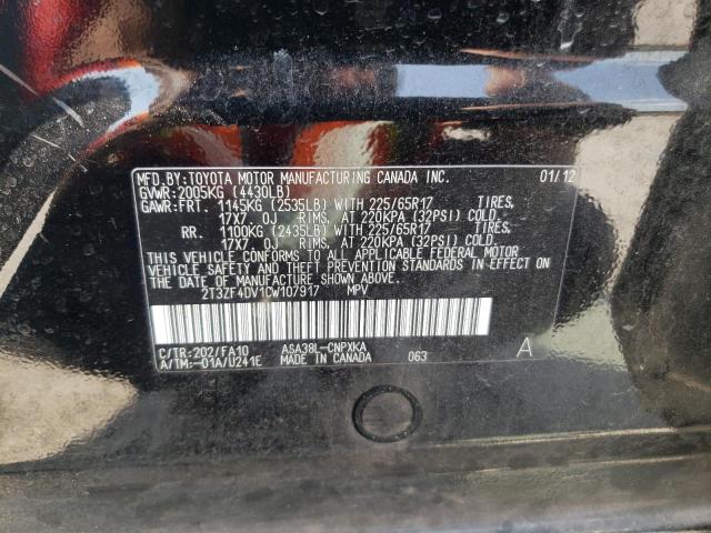 Photo 10 from auction – 2012 TOYOTA RAV4 with VIN 2T3ZF4DV1CW107917