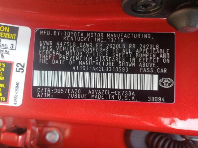 Photo 10 from auction – 2020 TOYOTA CAMRY SE with VIN 4T1G11AK2LU313593