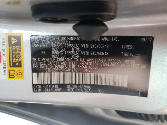 Photo 10 from auction – 2017 TOYOTA HIGHLANDER with VIN 5TDJZRFH8HS481278