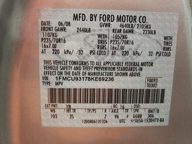 Photo 10 from auction – 2008 FORD ESCAPE XLT with VIN 1FMCU93178KE69236